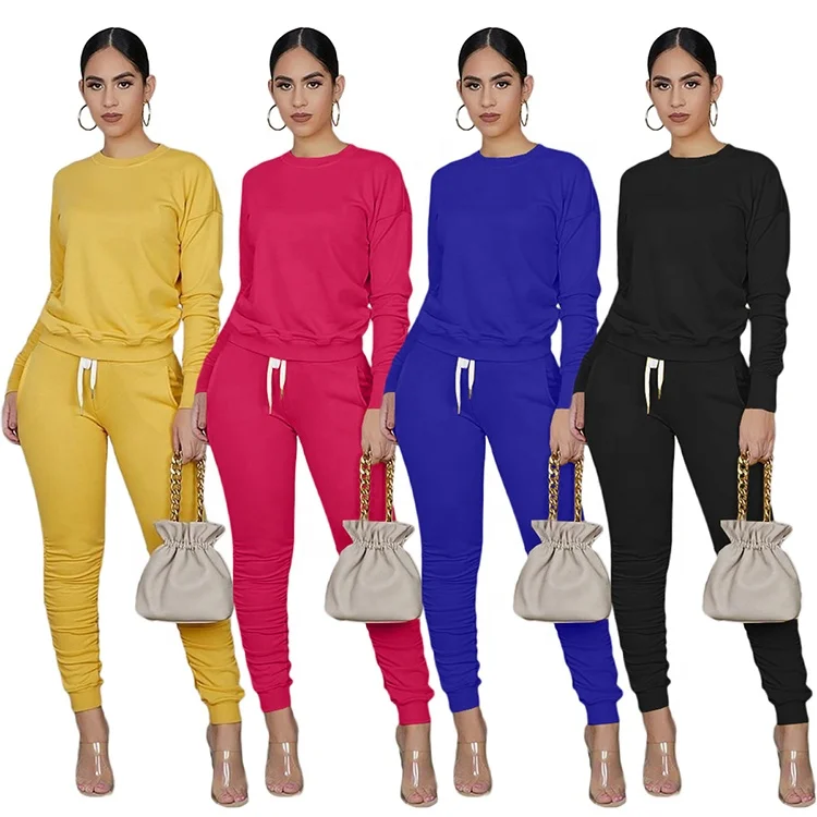 

Workout T Shirts Skinny Pants Fall Women Clothing Long Sleeve 2 Piece Set Stacked Leggings, Multiple colors to choose