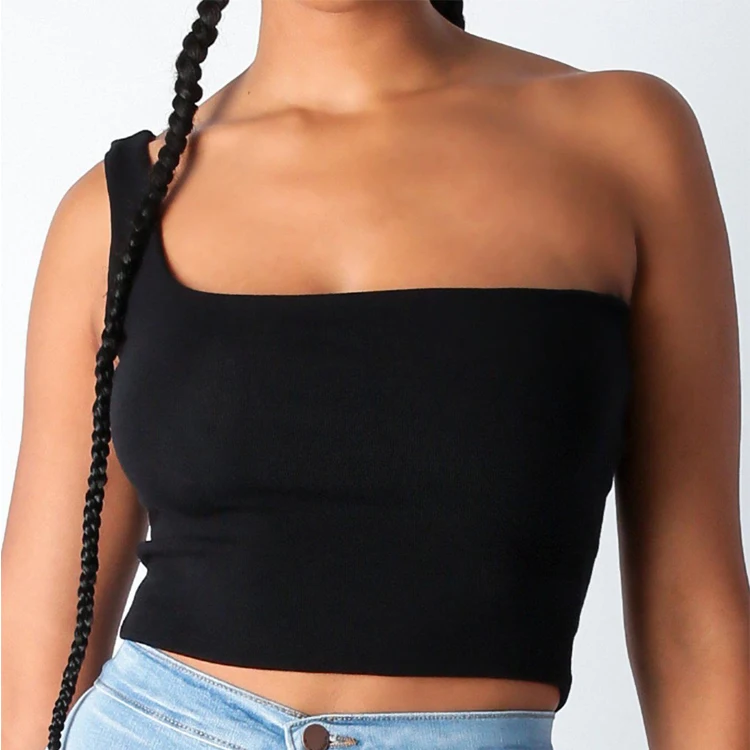 

Best Sale Plus Size Clothing Summer Fashion White Crop Top Plain One Shoulder Sexy Women Crop Top, White plain crop top