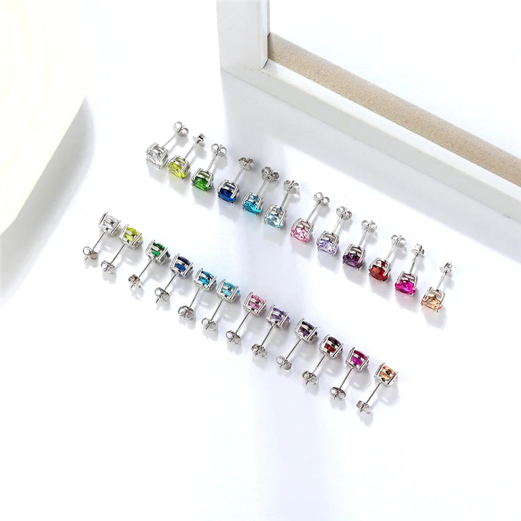 

Fashion Wholesale 12 Colors Birthstone Sterling Silver Zircon Cheap Jewelry Korean Cute Stud Earring For Girls Tiny Earrings