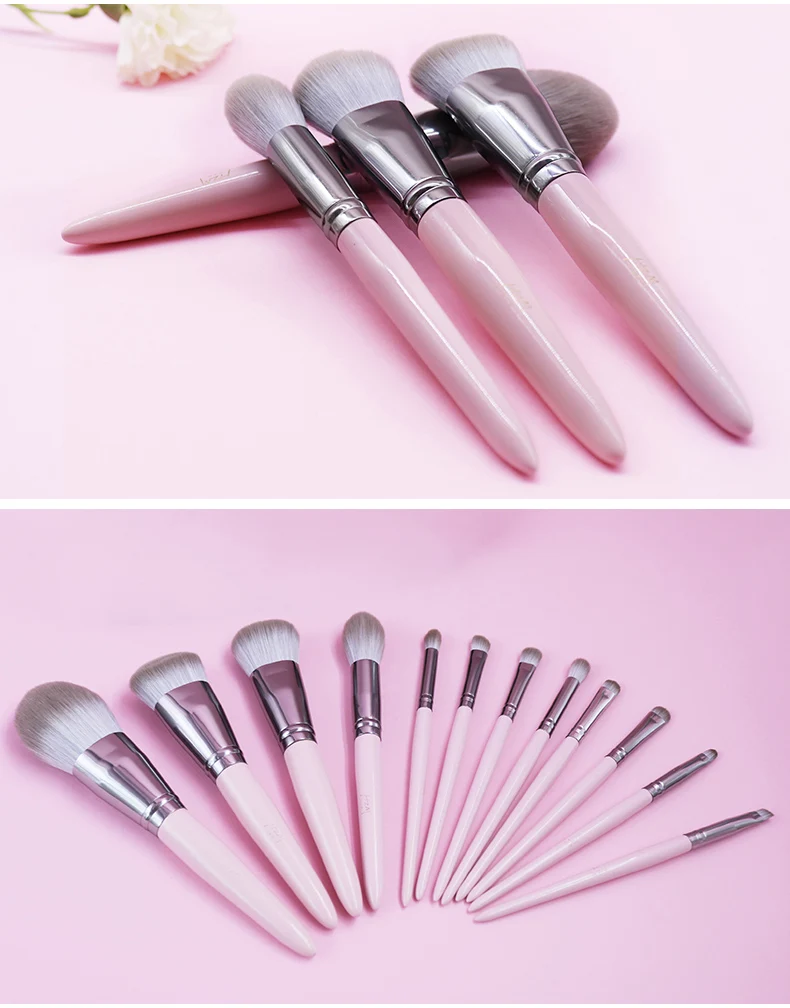 

HZM 12Pcs Pink and Sliver professional wholesale private label customize luxury high quality synthetic hair makeup brushes set