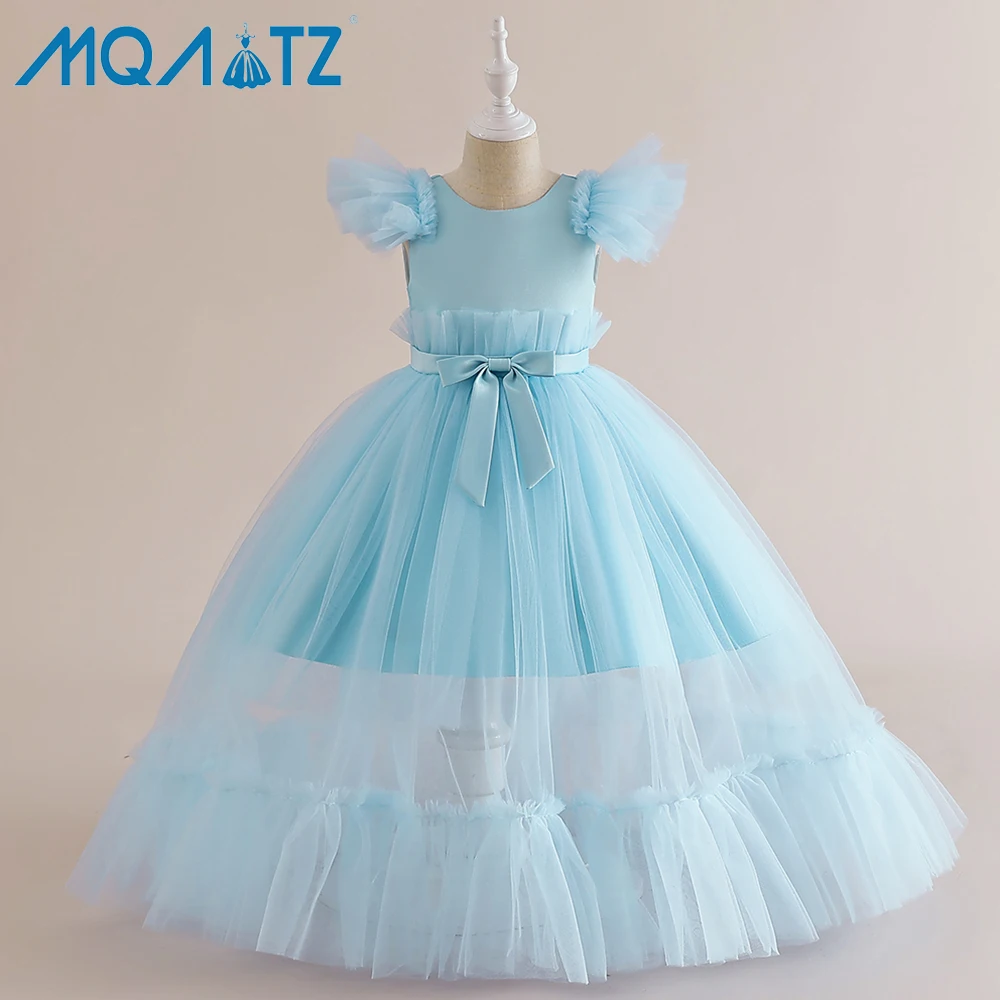 

MQATZ on sale blue flower girl dress kids party 8-12 year birthday child puffy tulle Evening Dress LP-315