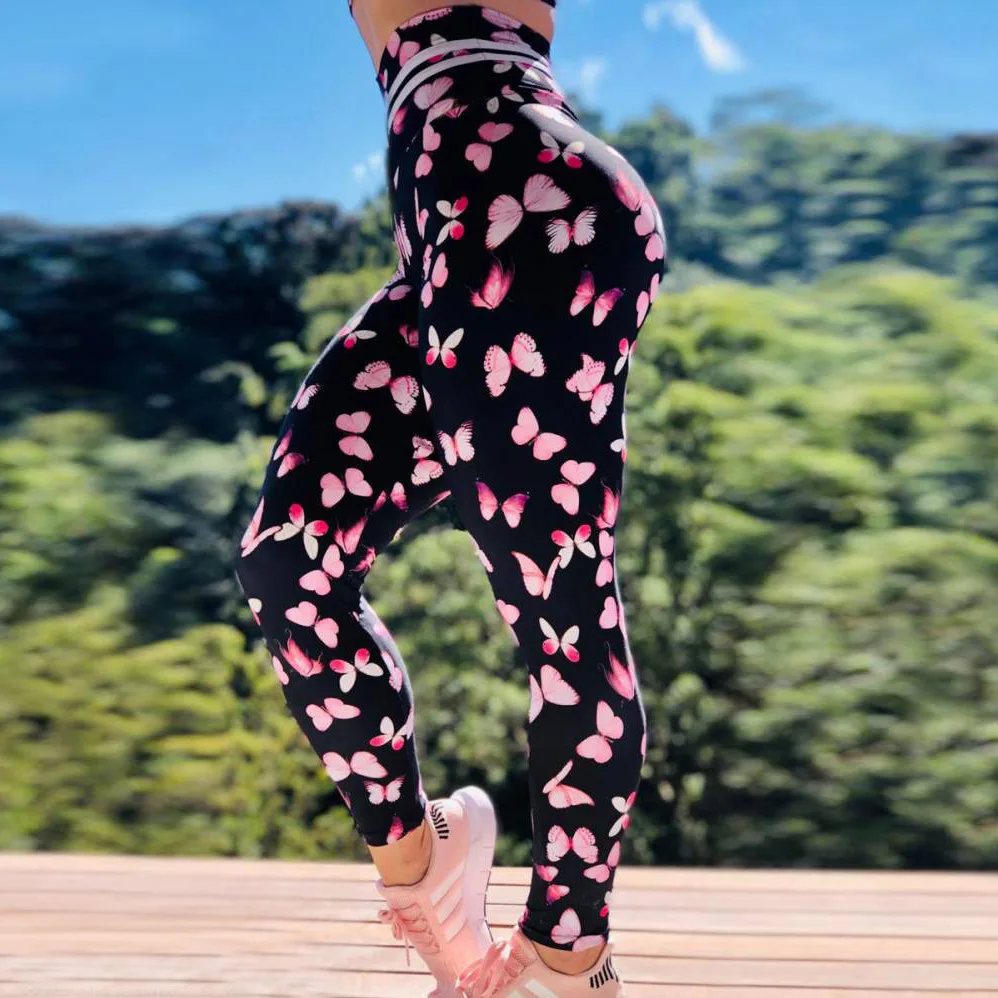 

Sport Women Fitness Butterfly Print Yoga Pants High Waist Sexy Gym Leggings