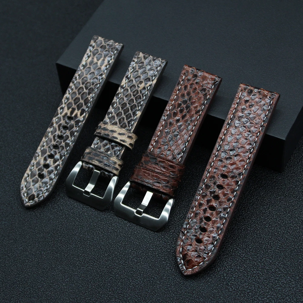 

Custom Logo Genuine Python Leather watch Strap Band Low MOQ Rough Snake Watch Bands for Panera Watch 22mm 24mm 26mm