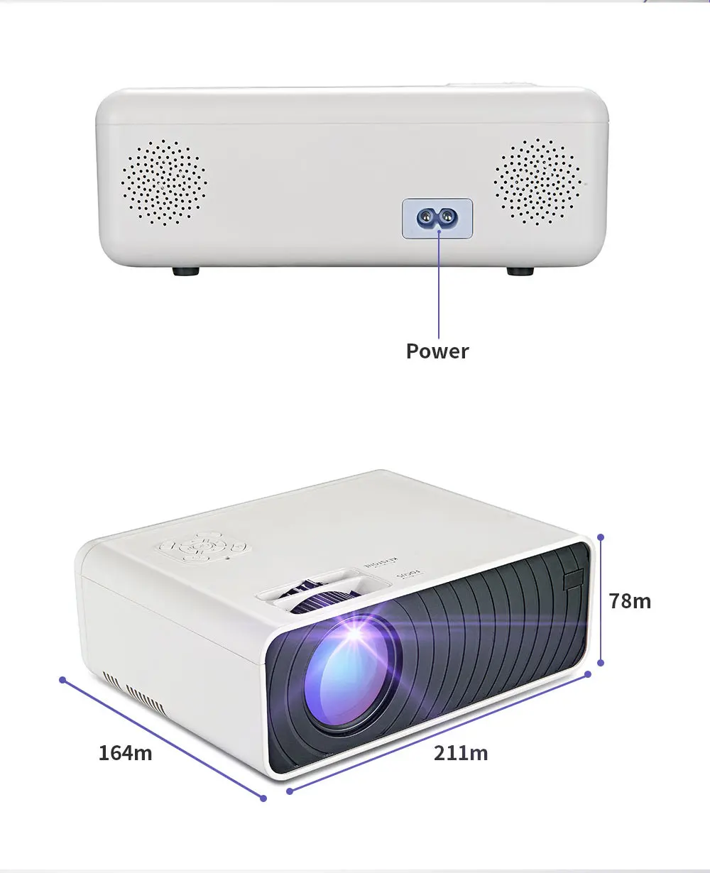 

Mobile Screen Cast Mirroring Projector 4K 1080P movie projector, White