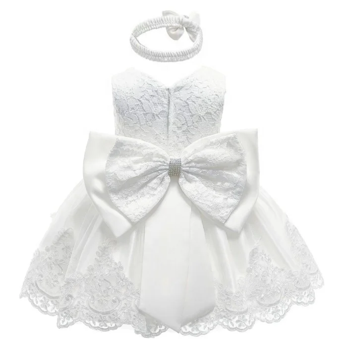 

baby christening dress puffy Flower Bow Girl Dress Party Birthday wedding princess white Girls%27 baby baptism Dresses+headband, As pictures
