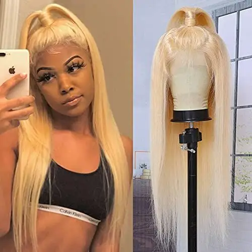 

613 13x4 Lace Front Human Hair Wigs Pre Plucked Glueless Brazilian Straight 613 Blonde Transparent Lace Front Wig 150% Remy