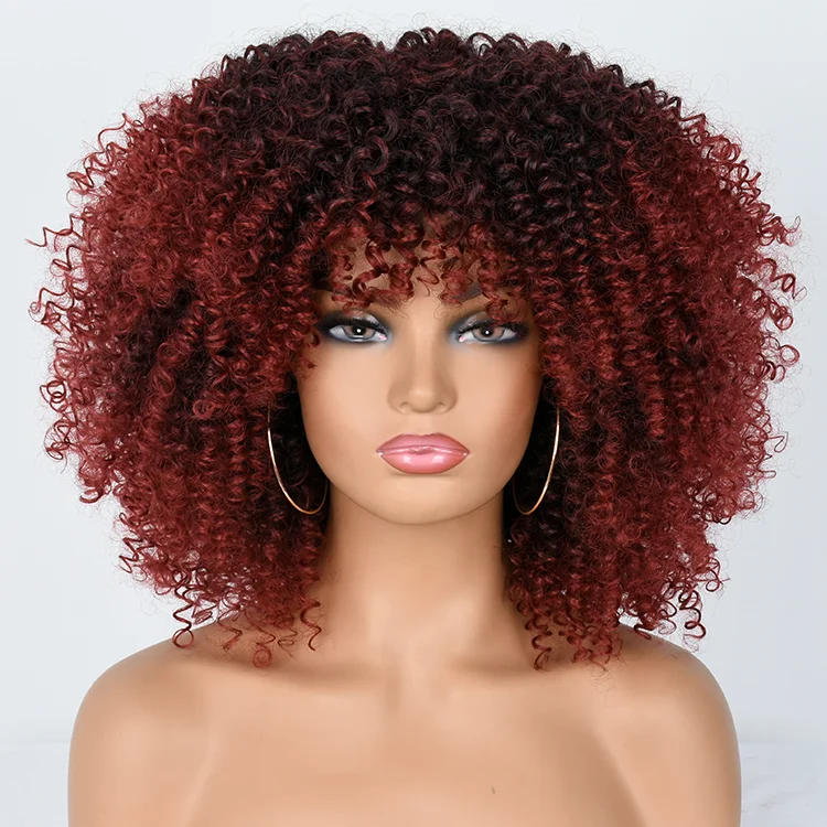 

wholsale synthetic hair afro kinky curly wig for black women short hair wig