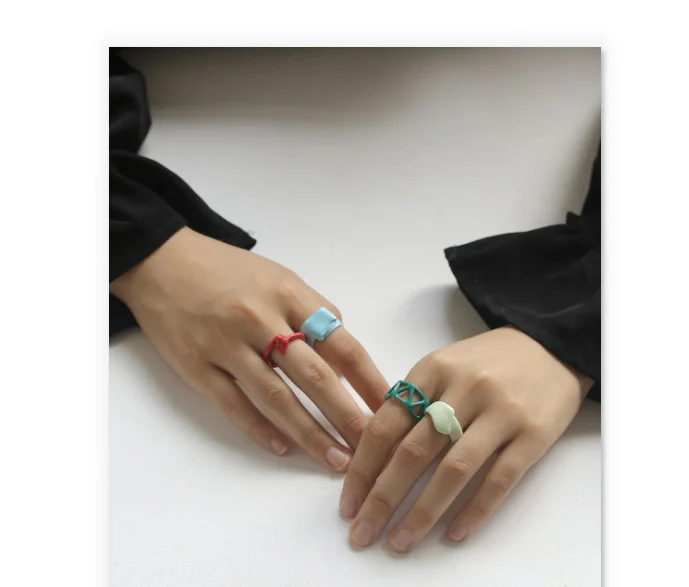 

Statement Colorful Geometric Hollow Drop Oil Open Rings Chic Wide Irregular Enameled Rings