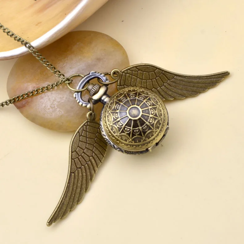 

Wholesale Necklace Jewelry Retro Angel Wing Snitch Gold Harry Deathly Hallows Necklace watch, Gold,sliver,rose gold