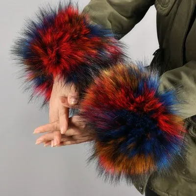 
Discount Women fur Sleeve Cuffs Raccoon Fur Cuffs for Coat Jackets red fox fur cuffs 