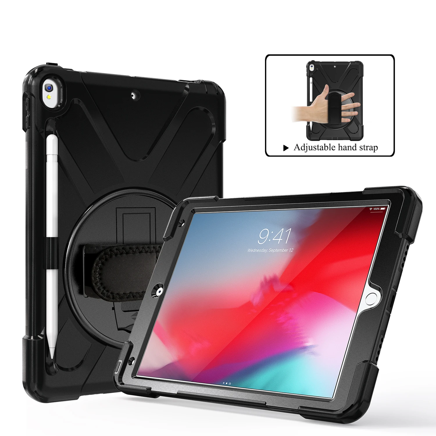 

Kickstand Tablet Case For iPad Air 3 2019 / Pro 10.5 2017 Hand Strap Pencil Holder Rugged Hybrid Armor Shockproof Stand Cover