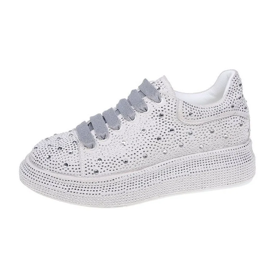 

High Quality Custom Shoes White Sneakers Fashion Rhinestone Platform Shoes Women's Diamond Charm Sports Shoes
