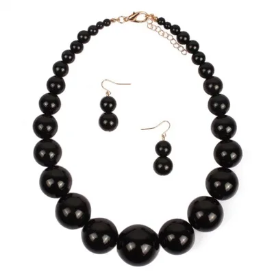 

New Large Style Big Imitate Pearl Strand Choker Necklace and Earrings Set for Women