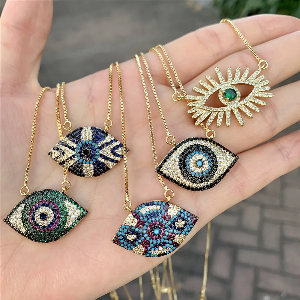 

LS-E1533 fashion colorful cz micro pave devil eye necklace,high quality gold plated chain pendant necklace jewelry