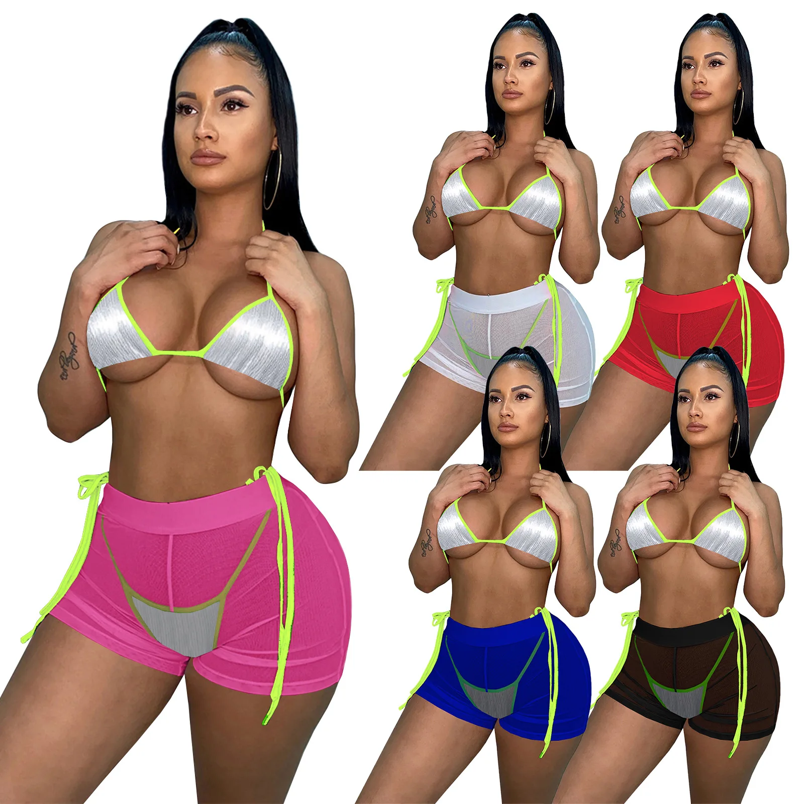 

Stock Summer Women Plus Size Clothing Designer Three Piece Swimsuits Biker Short Sets 2021 Bikinis Bathing Suits Swimwear Bikini