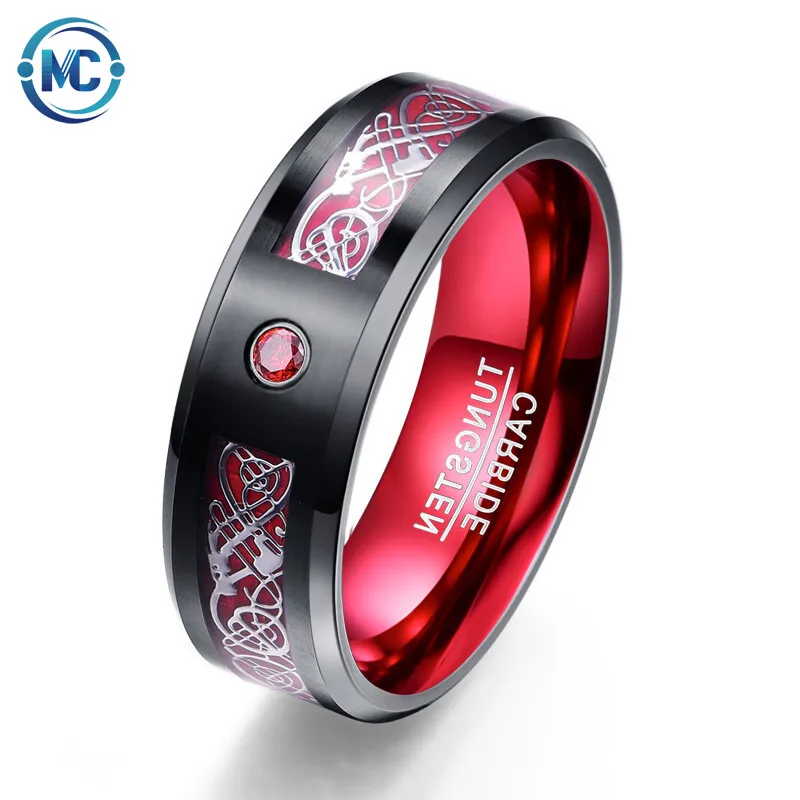 

Fashion new tungsten steel ring European and American ruby men's tungsten gold ring factory direct supply, Colors