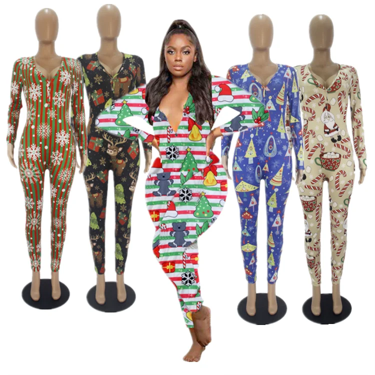 

2021 new arrival long sleeve pyjamas fall pants pijamas women christmas pajamas custom print adult onesie