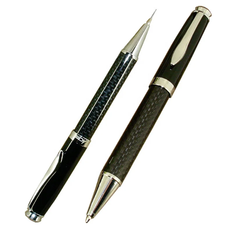 

ACMECN 2pcs / Lot Carbon Fiber Ball Pen and Pencil Sets Twist Action Metal Heavy 0.7mm Automatic Pencil Luxury Black Pen Sets, Customized