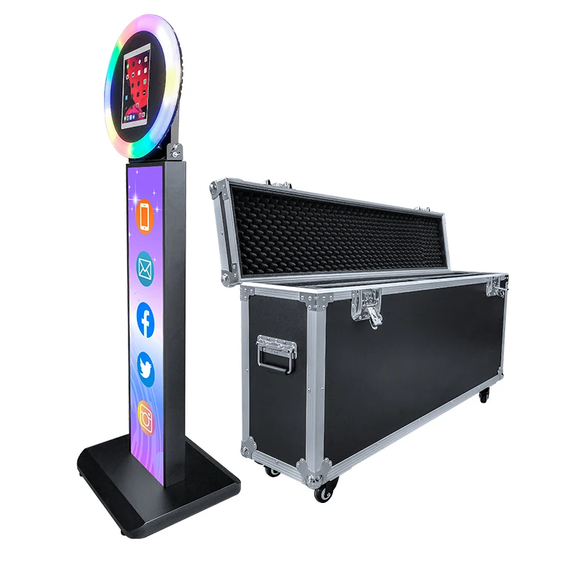 

Social Media Icons Photo Booth RGB Ring Light Portable Floor Stand Photo Booth Kiosk Selfie Ipad Booth With Flight Case