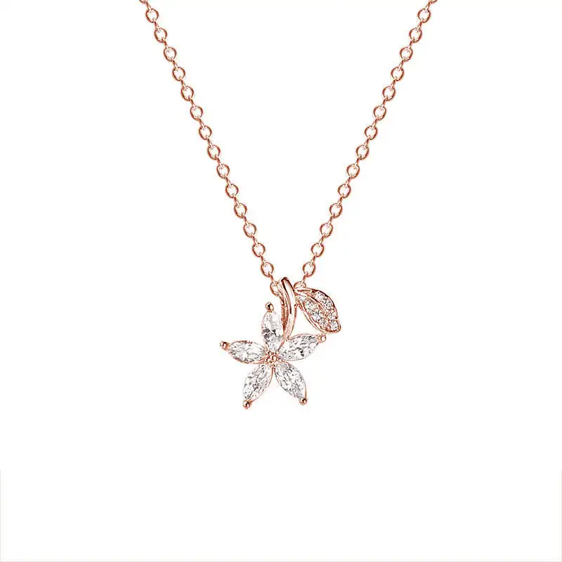 

high quality 925 sterling silver diamond zircon crystal leaves pendant necklace for girls christmas gift