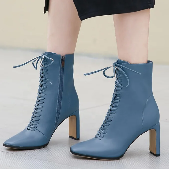 

2020 Autumn New Solid Women High Chunky Heel Mid-calf Boots Square Toe Side Zipper Fancy Knee High Women Booties Big Size 43, Black,apricot