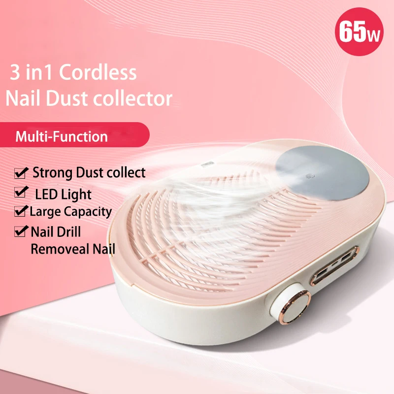 

3 in 1 Multifunctional Nail Drill Machine 65W Rechargeable Dust Collector Manicure Tool With Led Light