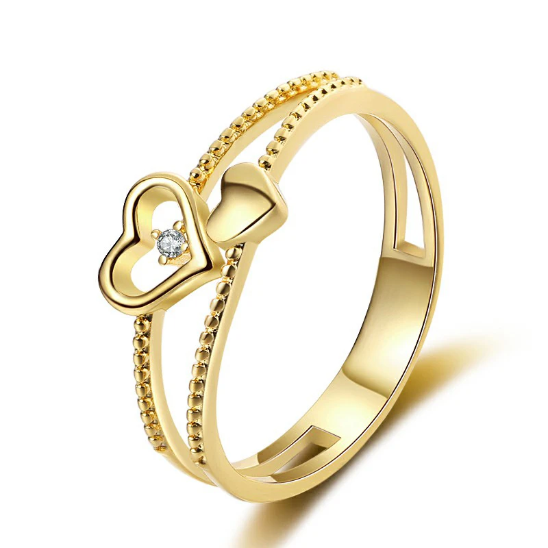

Hot Selling Heart Shaped Wedding Rings Women's Engagement Gold Rings 18K Gold Plated Jewelry, Golden