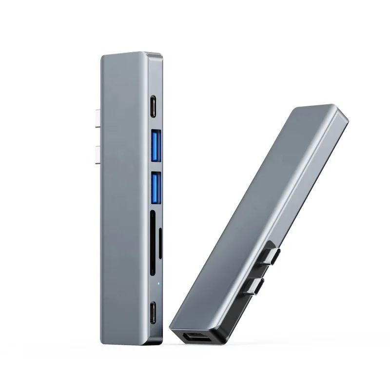 

New Design 7 in 1 USB C Hub to 4K HDTV TF SD Card Reader 7 Port USB C Dock Hub For Macbook Pro USB Hubs, Grey silver