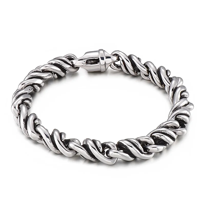 KALEN Vintage Stainless Steel Fashion Jewelry Bracelets Twisted Strand Links Bracelet for Men