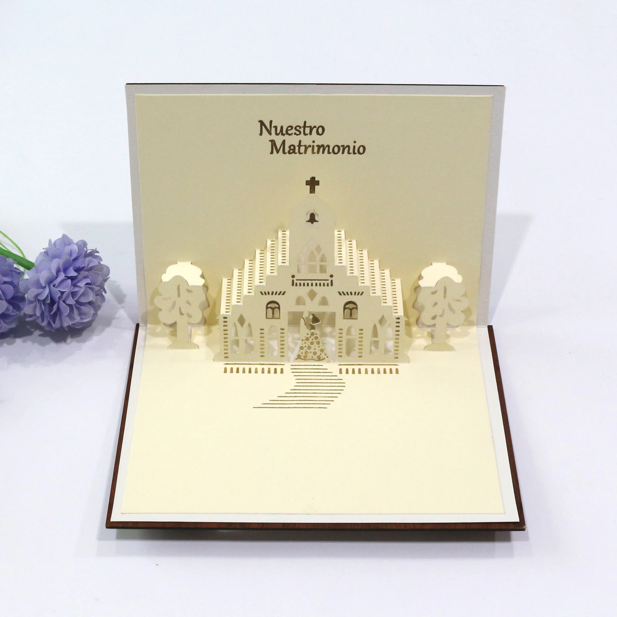 

New Castle Wedding Wooden Card 3D Paper Church Wedding Invitation Decorative Craft Wooden Card