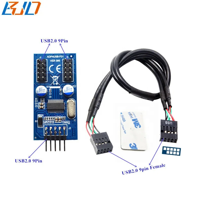 

2 USB 2.0 9Pin Hub Adapter Extension Cable 30CM for Desktop Motherboard, Blue