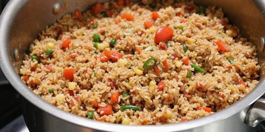 A steaming pot of jambalaya