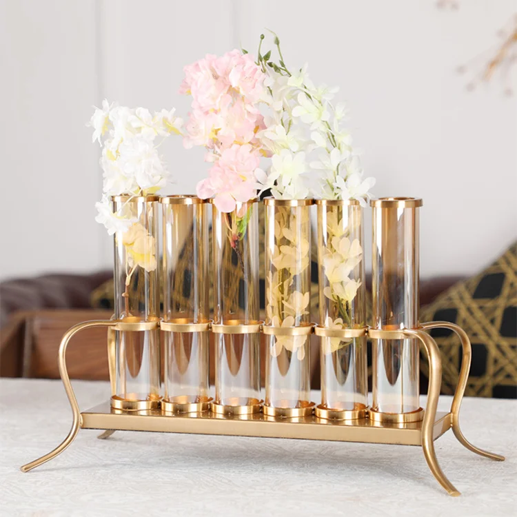 Home Decor Clear Glass Tube Flower Hinged Vase Wholesale Glass Vase