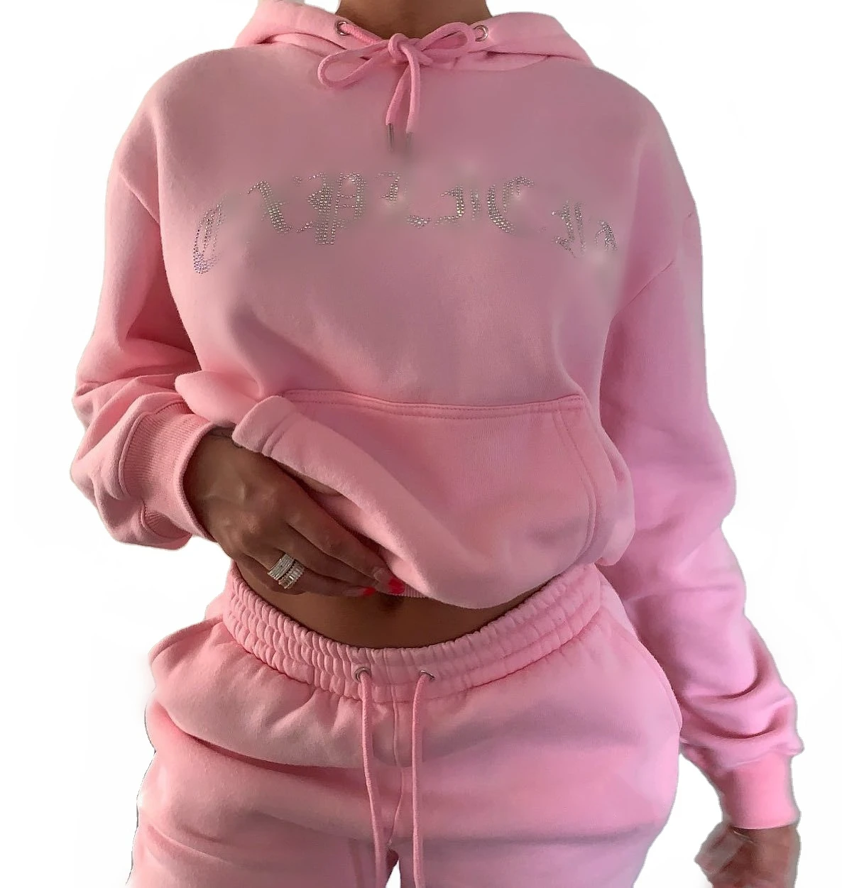 

Fall woman Rhinestone hoodie set Drawstring Pullover joggers pants two piece pants set Custom Tracksuit winter clothes for women, Picture color
