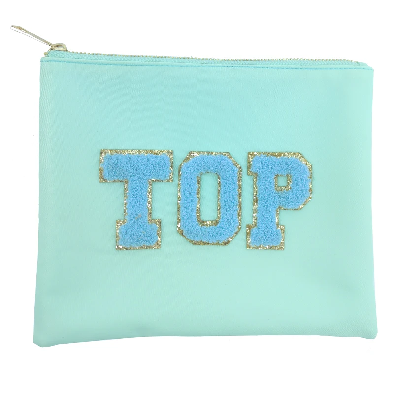 

Hot Selling Embroidery Letter Cosmetic Bag Stock Waterproof Nylon Makeup Pouch
