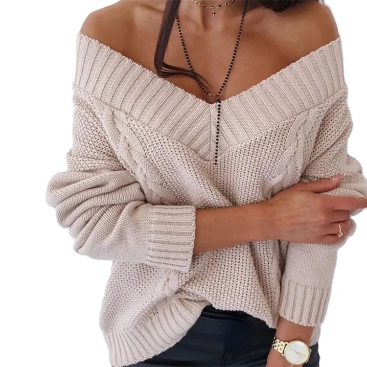 

Long Sleeve Winter Loose Warm V Neck Women Winter Sweater
