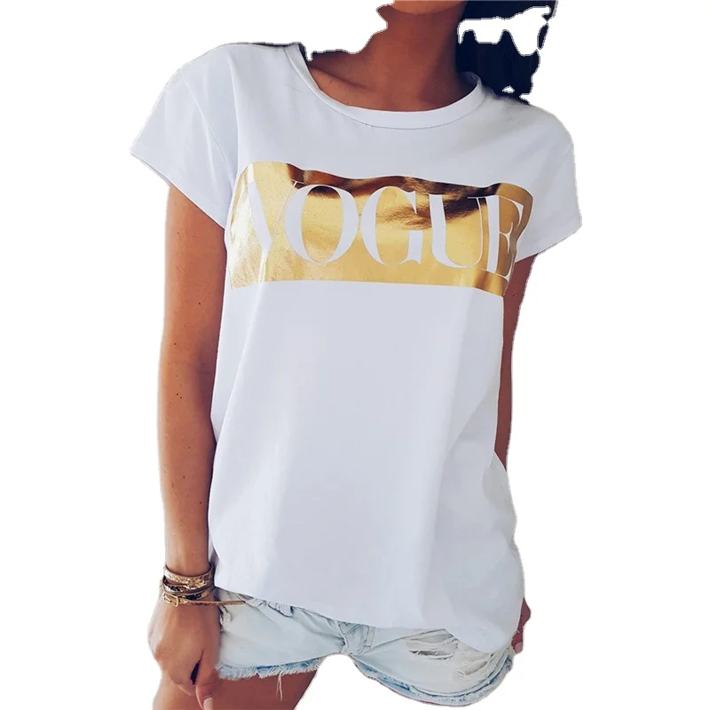 

Printed Round Neck Short Sleeve Top T-shirt Simple Letter Bottoming Printed White T Shirt Design, Customized colors