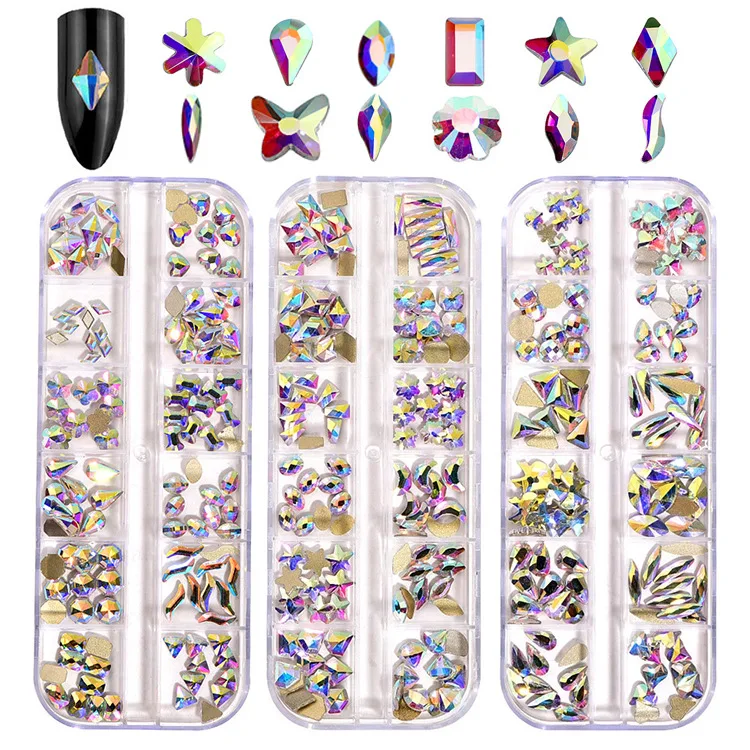 

Bling Mixed Sizes Flatback Crystal Rhinestone Crystal AB Colors Various Shapes In Box Rhinestones For Nail Art Decoration