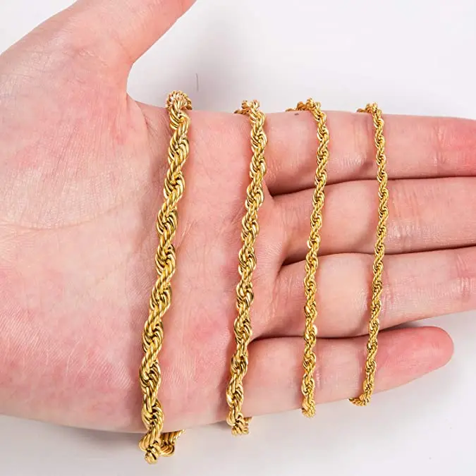 18k Real Gold Plated Rope Chain 3mm 