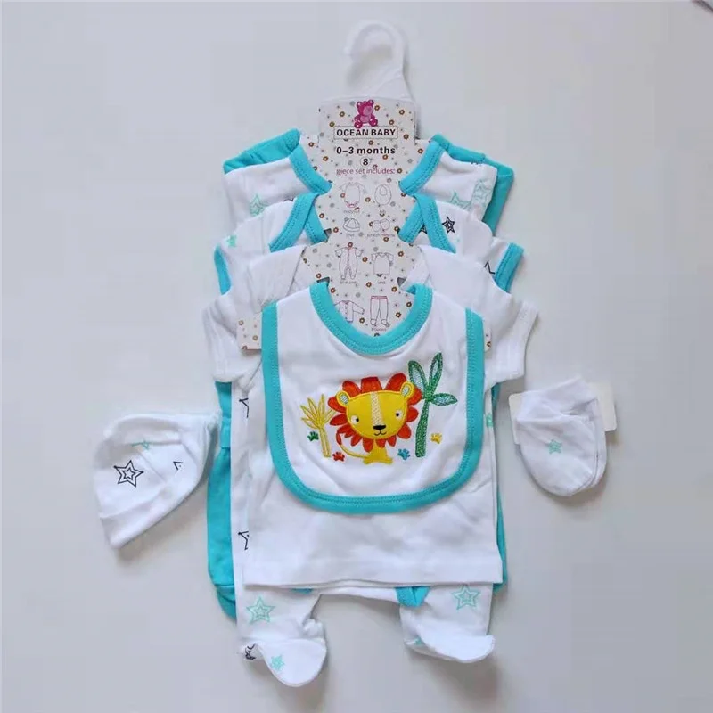 

8 pcs newborn baby items newborn clothing sets rompers jumpsuit bodyjump bib wholesale children clothes printed 100 % cotton