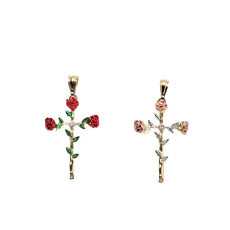

High quality jewelry for womens Special design 18k gold plated cross Rose pendant