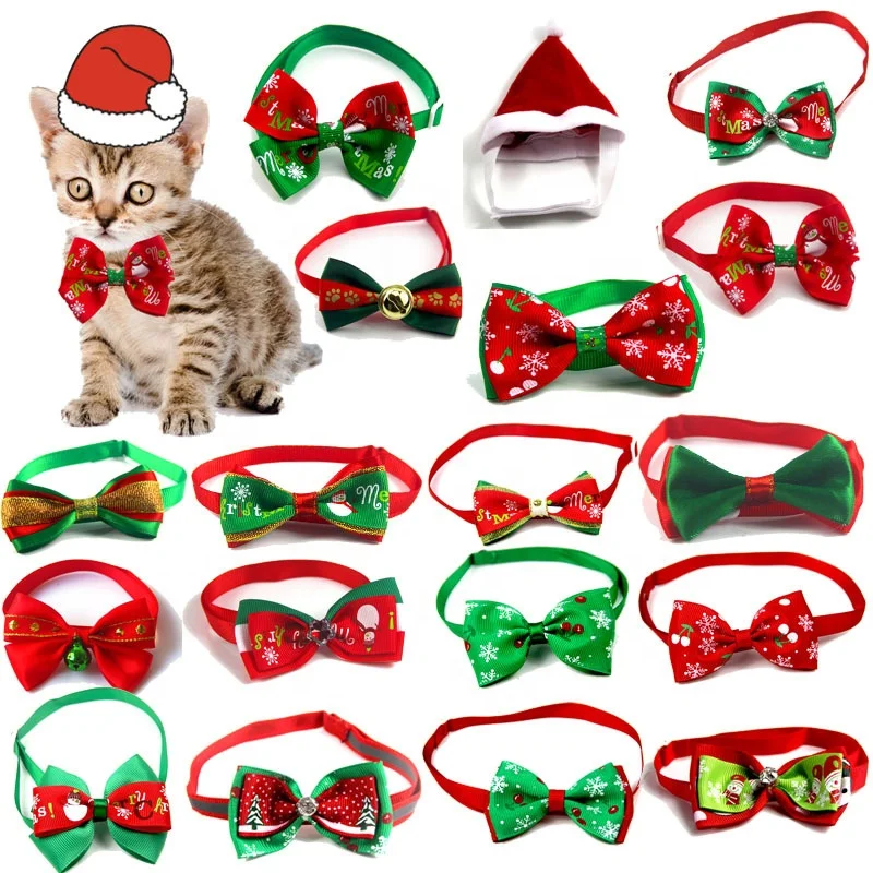 

Christmas Holiday Pet Cat Dog Collar Bow Tie Adjustable Neck Strap Cat Dog Grooming Accessories Pet Product Supplies Christmas, Color mixing