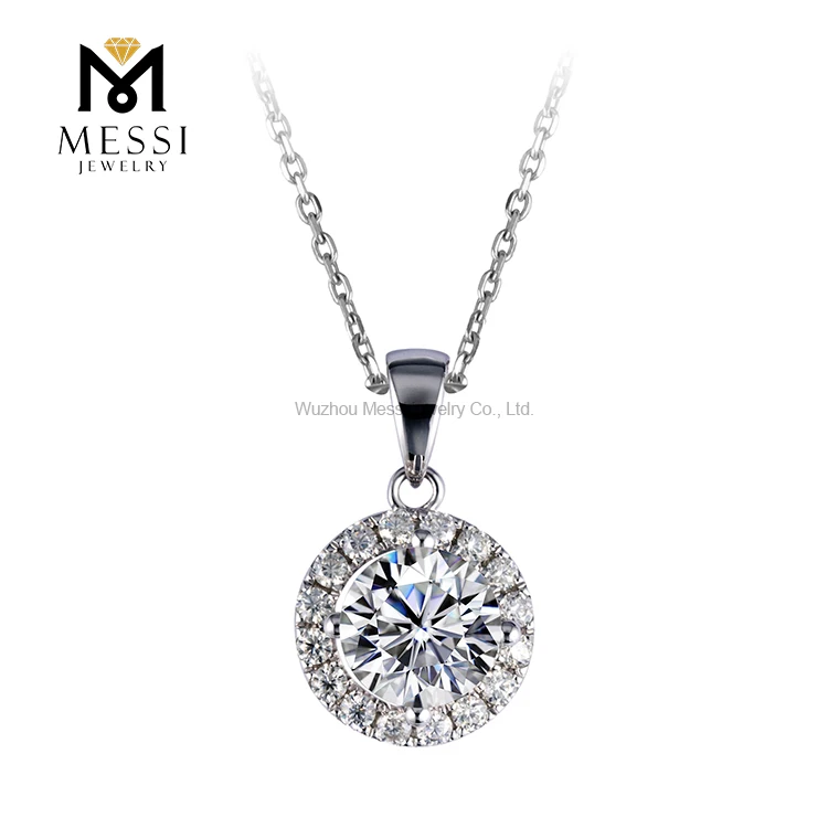 

Messi Gems classic style round shape 18 K gold moissanite pendant necklace