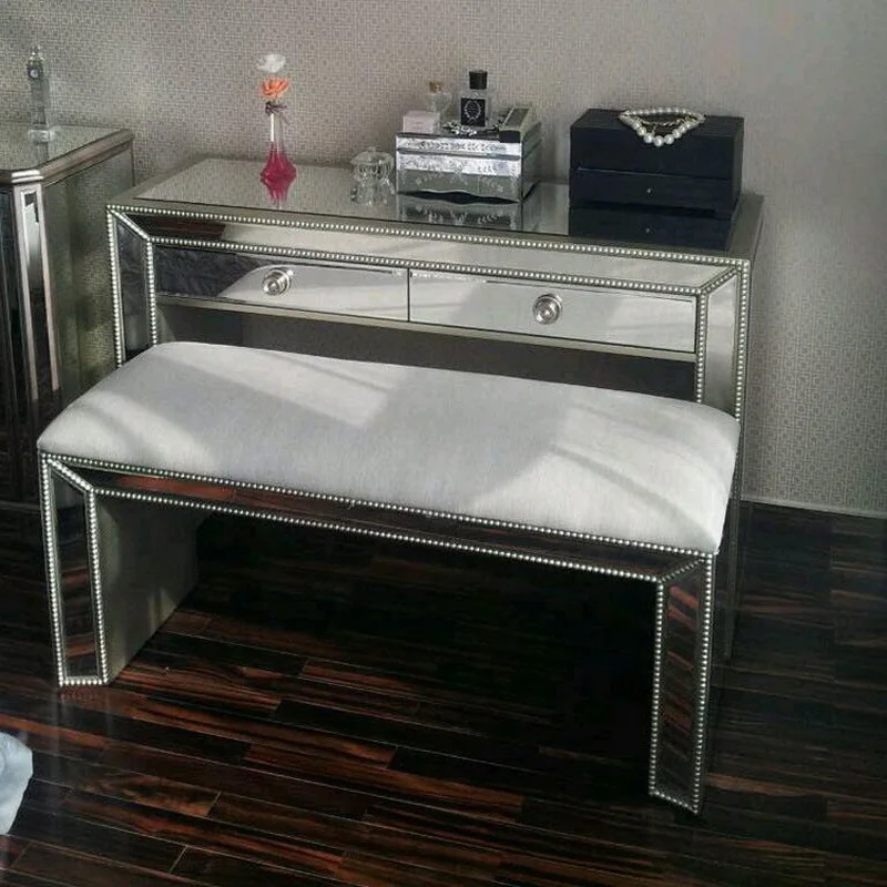 
hand made bead design bevel-edged mirrored high end bed end stool 