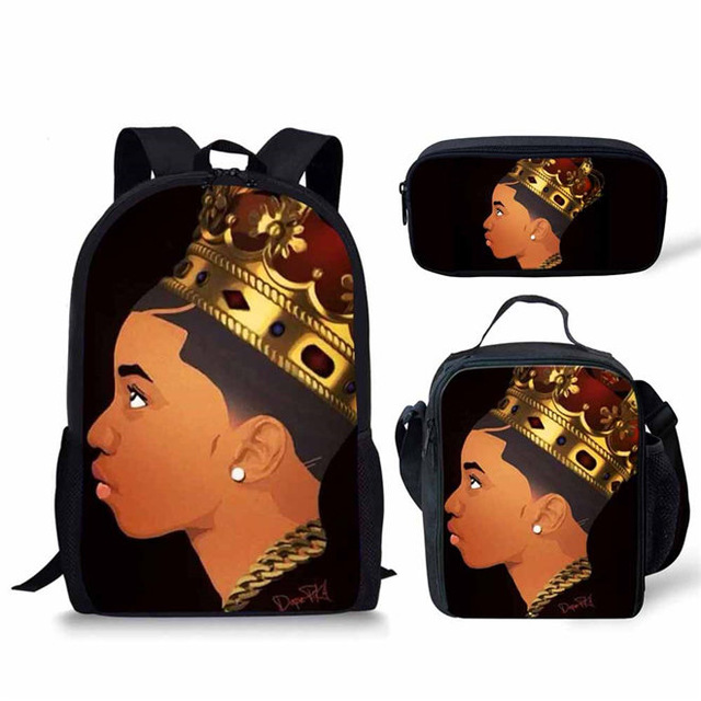 

Black African Boys School Bags for Boys Set for Kids 3pcs/set School Backpack Children Preppy Bookbag, Customized color