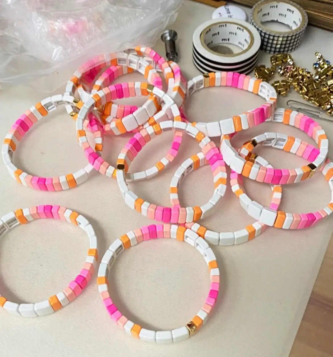 
Wholesale Enamel Rainbow Metal Tile Beads Bracelets For Women Custom Welcomed Rainbow Candy Tile Bead Bracelet 