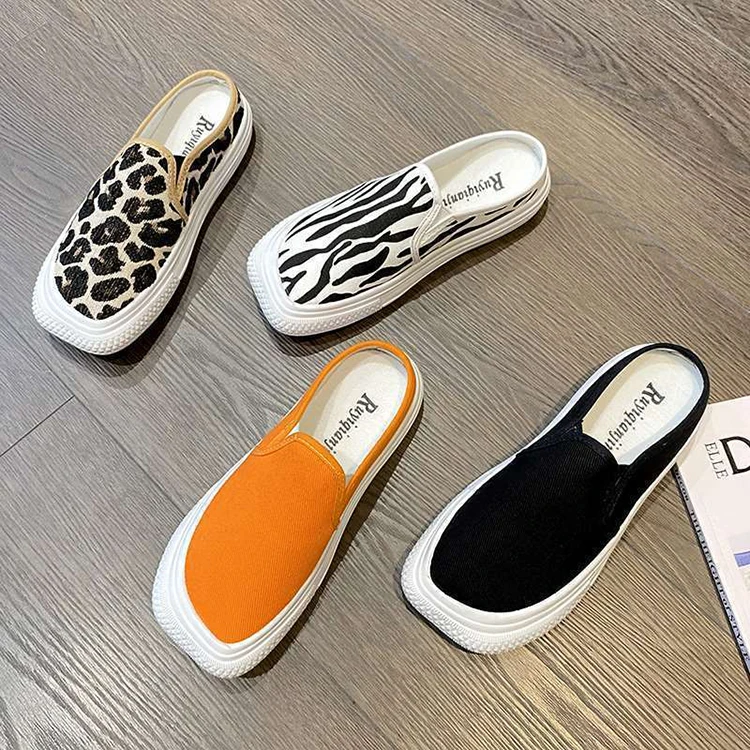 

Oem Wholesale Custom Logo Quality New Fashion Quality Cheap Square Toe Flat Sandals For Women And Ladies, Black, zebra, leopard, orange