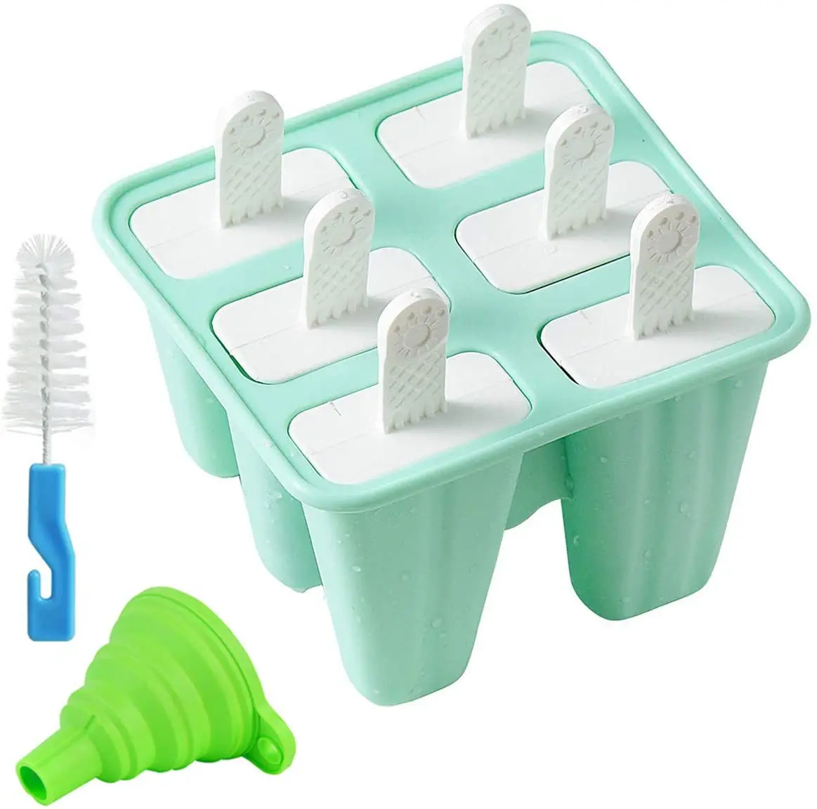 

BPA Free Eco-friendly Easy Release 6 Pieces Silicone Ice Cream Mold Set with Cleaning Brush and Funnel Silicon Ice Pop Maker, Custom pantone colors