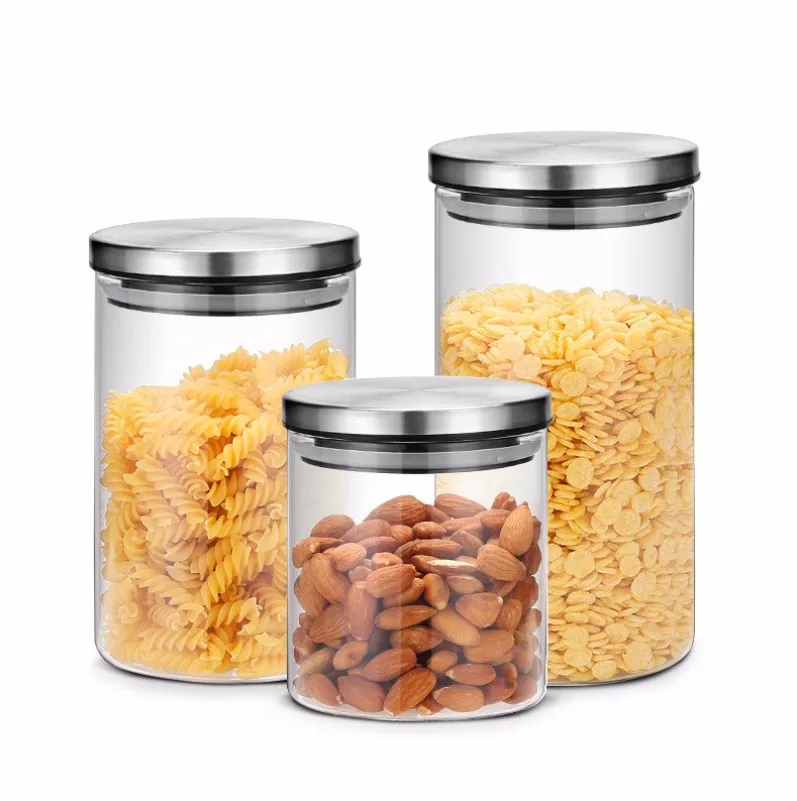 
Glass Canister And Spice Jar Set Kitchen Storage Stainless Jars Lids New  (60417428685)