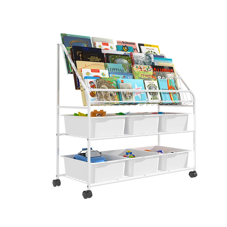 

Custom high quality children's bookshelf book display storage toy storage rack book storage rack low MOQ WS0009, White